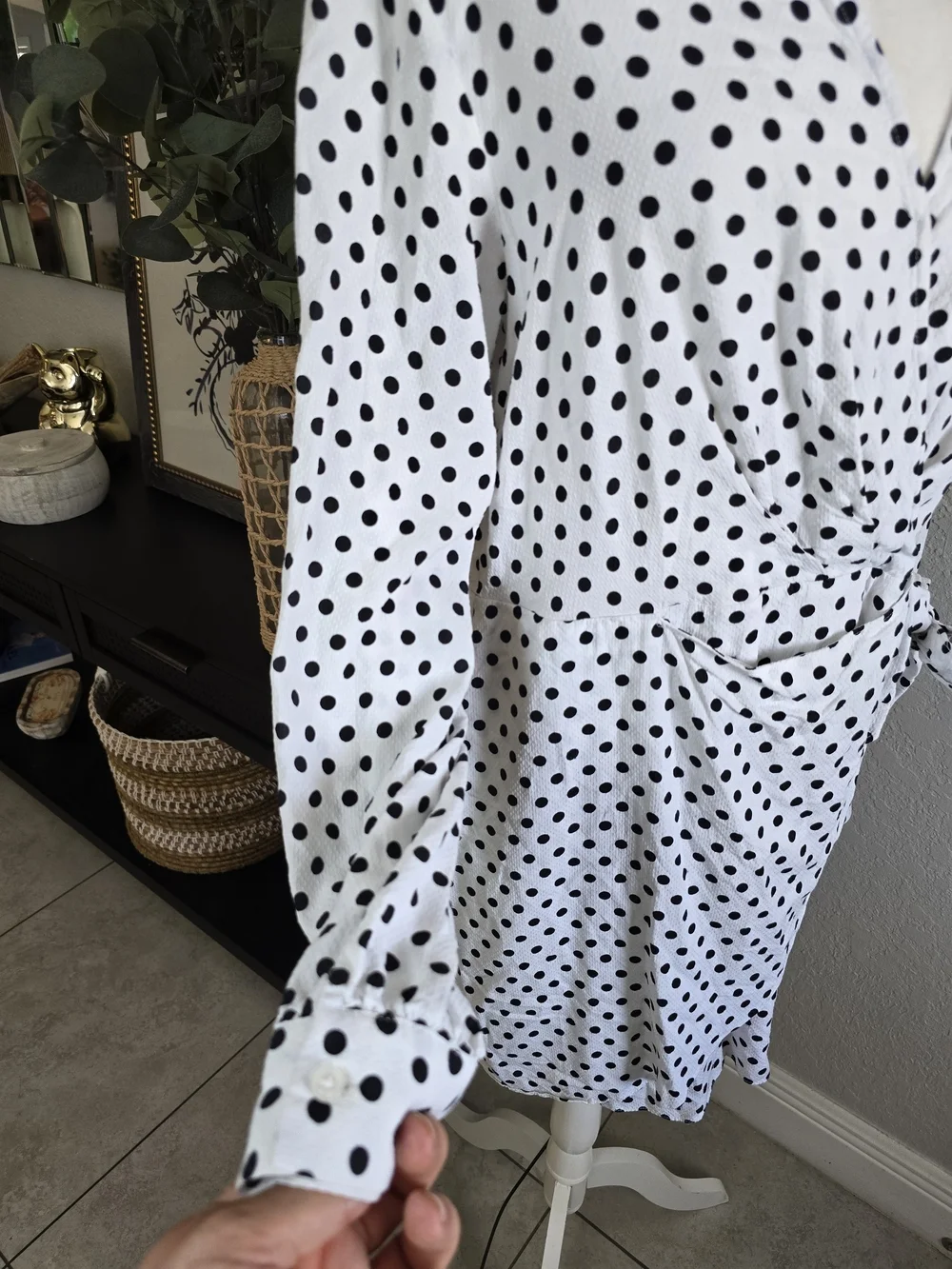 Michael Kors White Mini Wrap Dress with Black Polka Dots